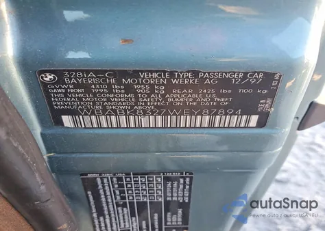 1998 BMW 328 Ic Automatic from USA, damaged, VIN WBABK8327WEY87894